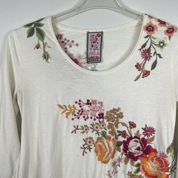 Johnny Was Tunic Top Size Small Ivory Floral Embroidered Oversized Boho Hippie - Picture 4 of 11